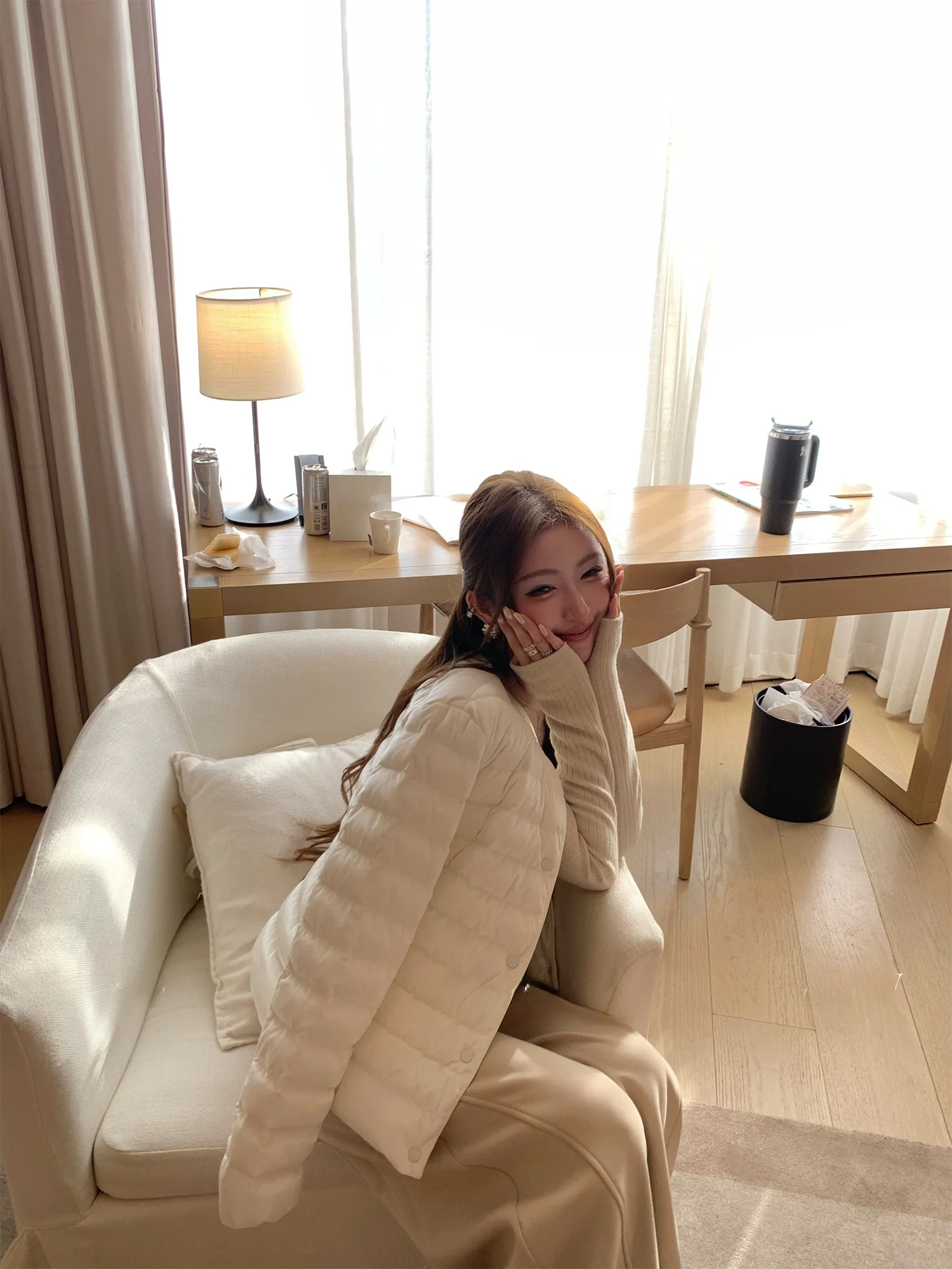 

Snow-Top Velvet ort down Jaet 90 White Goose down Warmth Sparerib Design Women's Faion French Sle Cozy Padded Coat