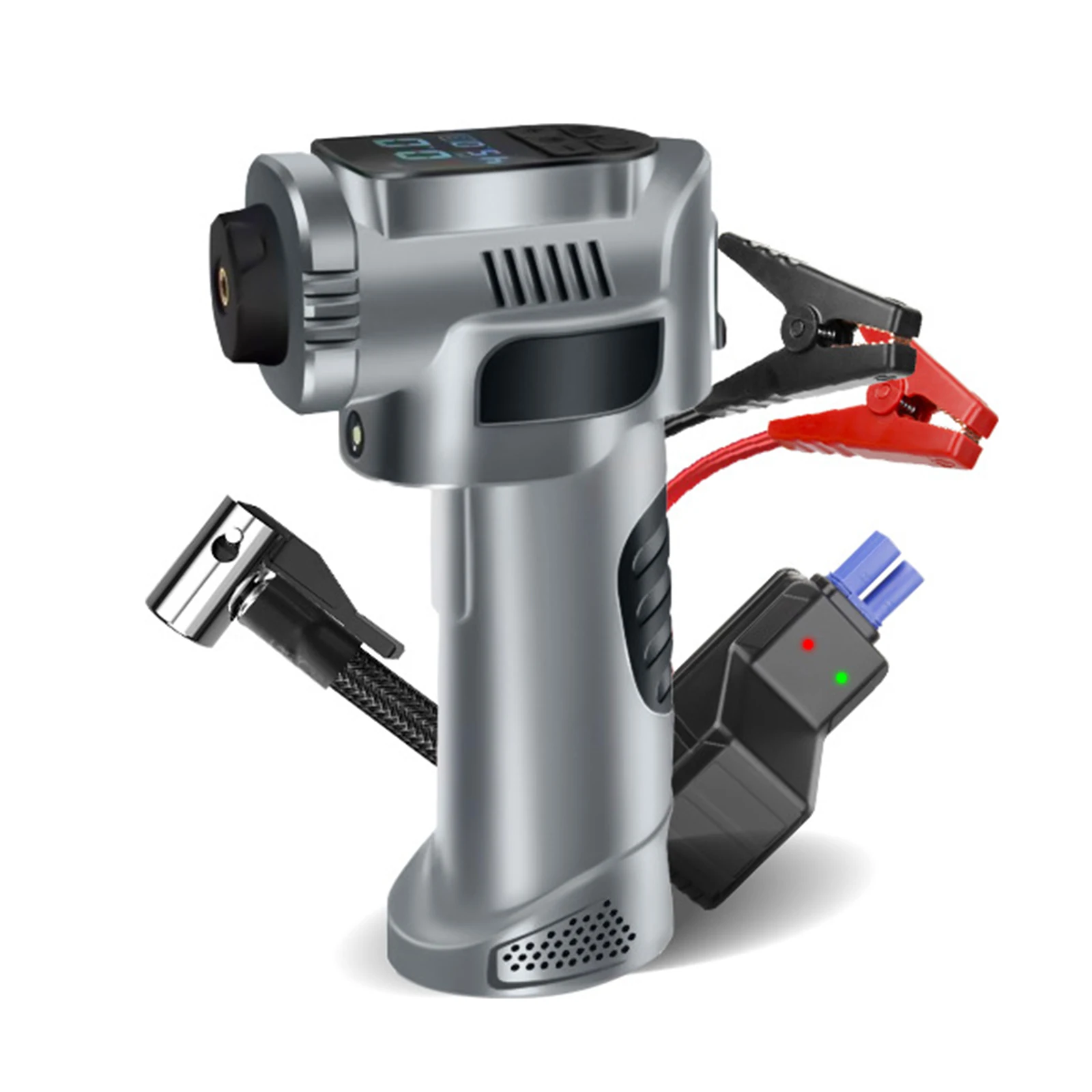 

Portable Tire Inflator Air Compressor 4-in-1 Cordless Electric Air Pump - with 8000mAh Jump Starter & Emergency Light