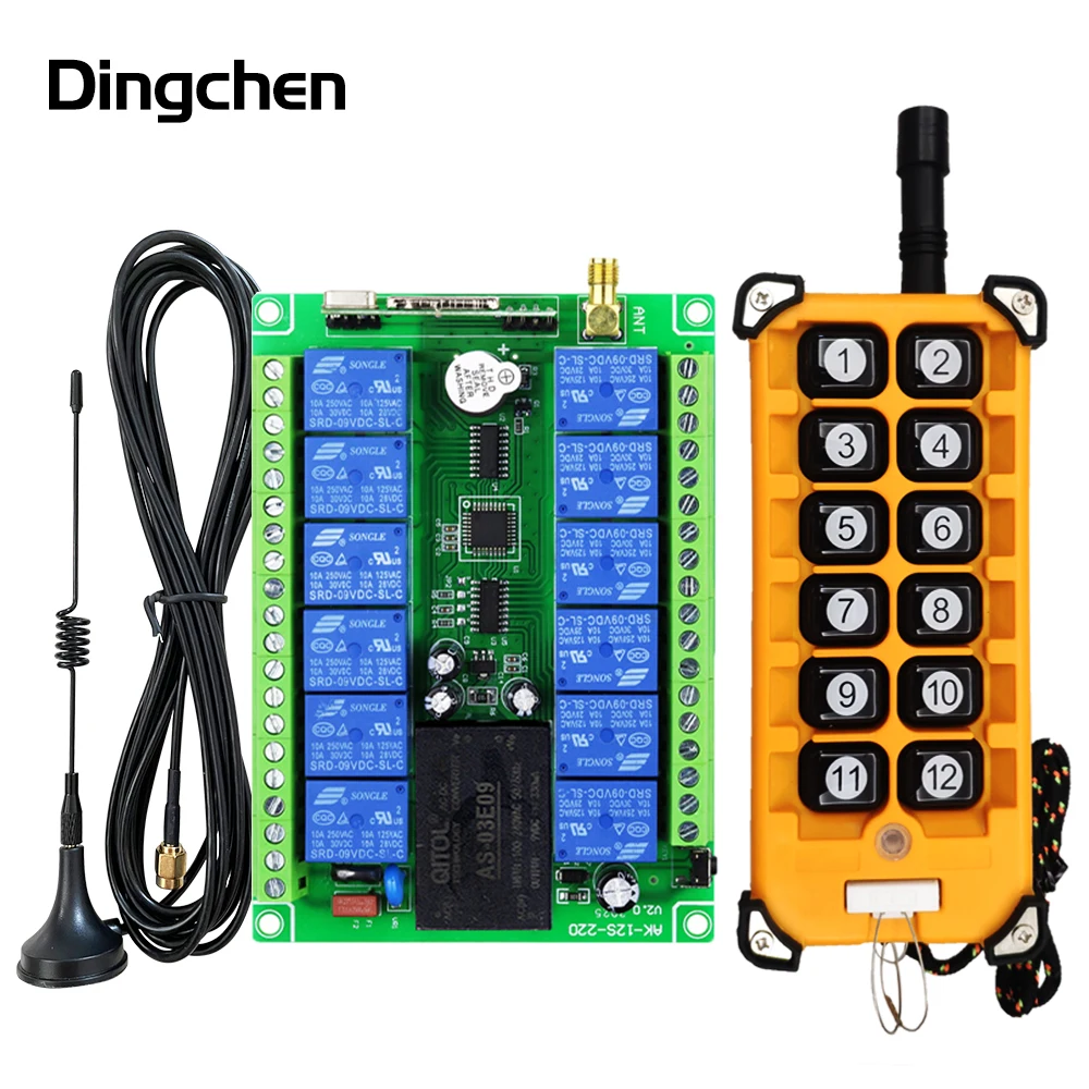 

3000m AC 220V 380V 433mhz 12 channel RF Wireless Remote Control switch Industrial crane Multiple power relay transmitter