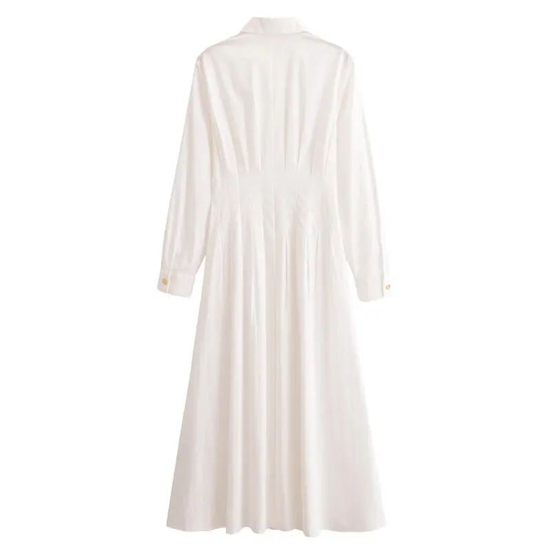 2025년 봄 여성 슬림핏 미디 드레스 긴 소매 턴다운 칼라 치파오 스타일 출퇴근 패션 0387053 신상품