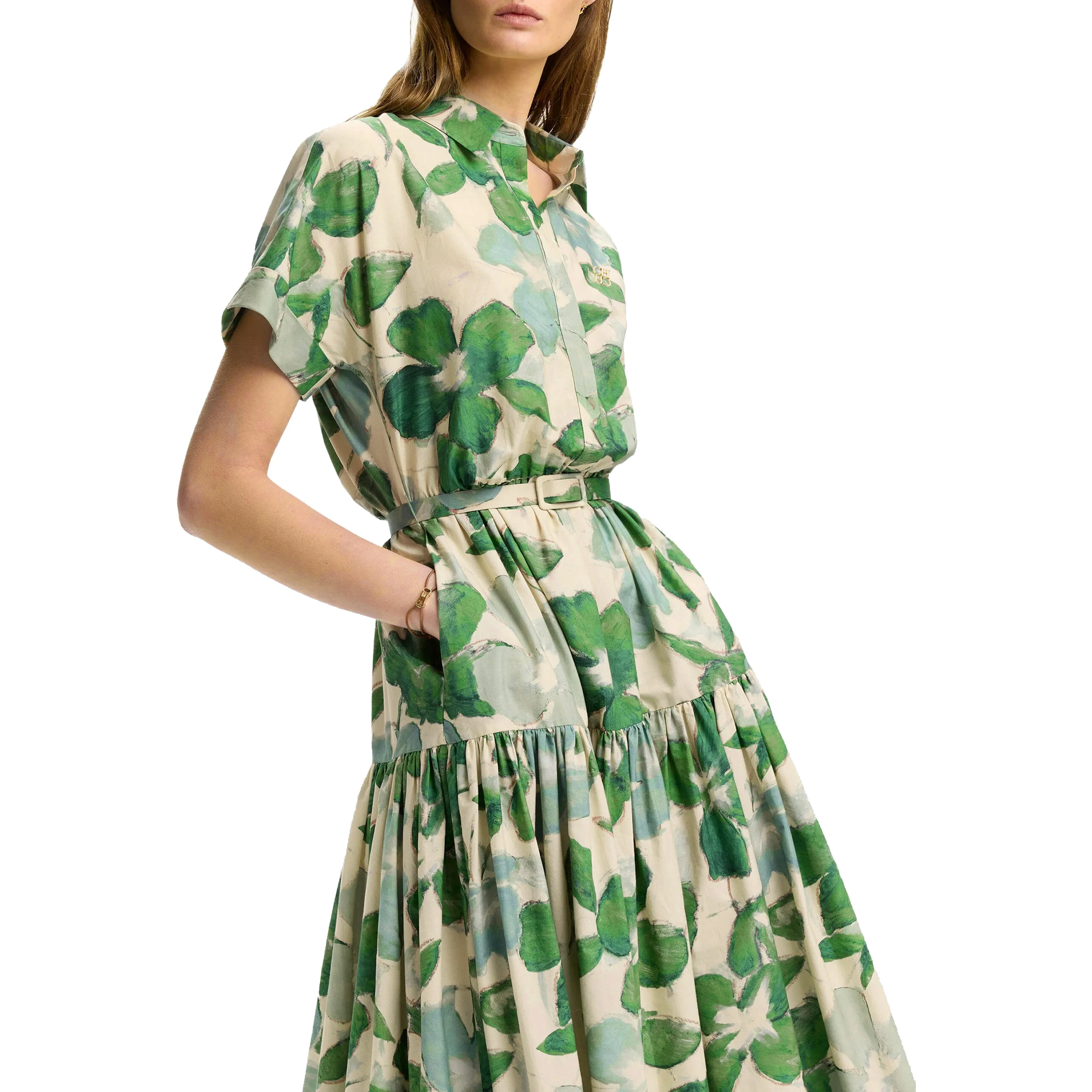 فستان CHCH النسائي الأنيق ذو الألوان المقسمة والخصر فساتين أنيقة بجيوب نسائية فستان ميدي موضة مكتب سيدة #4