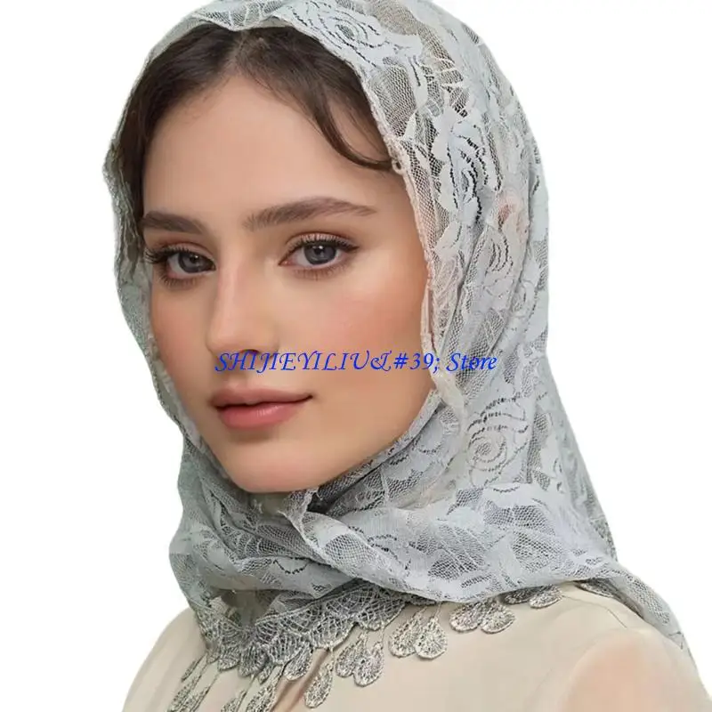 

E21F Mass Mantilla Veils for Women Catholic Church Lace Shawl Headcovering Tassels Tulle Flower Head Scarf for Everyday Wear