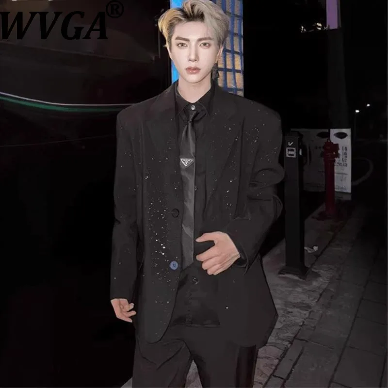 

WVGA весна осень новый мужской звездный блесток модные мягкие пиджаки на плечах нишевый шикарный повседневный костюм с отложным воротником пальто Ins W15019