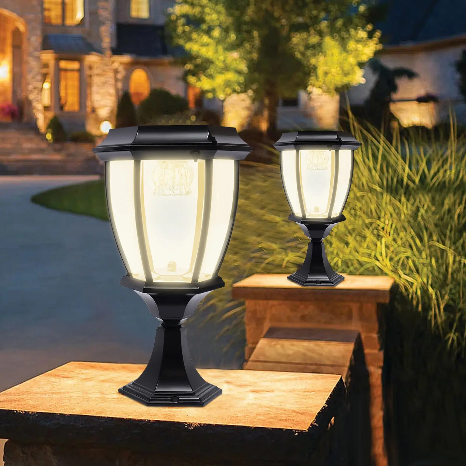 2pcs Post Light Solar Lamp Outdoor Lights Lantern Cap Pillar Deck Fence Pier Landscape Led Fixture Pathway Yard Dawn Dusk Garden