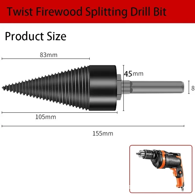 Imagem -02 - Broca de Madeira Torção Lenha Divisão Broca Divisor de Madeira Parafuso Cones Bits Alça Redonda Broca de Perfuração para Trabalhar Madeira 45 mm