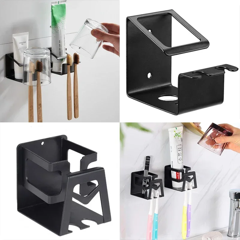 Stainless Steel Toothbrush Holder Black/Chrome/White Toothpaste Rack Bathroom Household Space Saving Bathroom Accessories