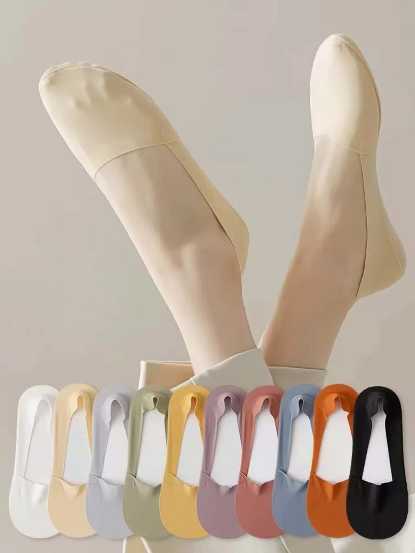 2 Pairs of Women's Socks, Breathable Invisible Silicone Non-Slip Solid Color Boat Socks, Comfortable and High Quality, Invisible Ultra-Thin Socks