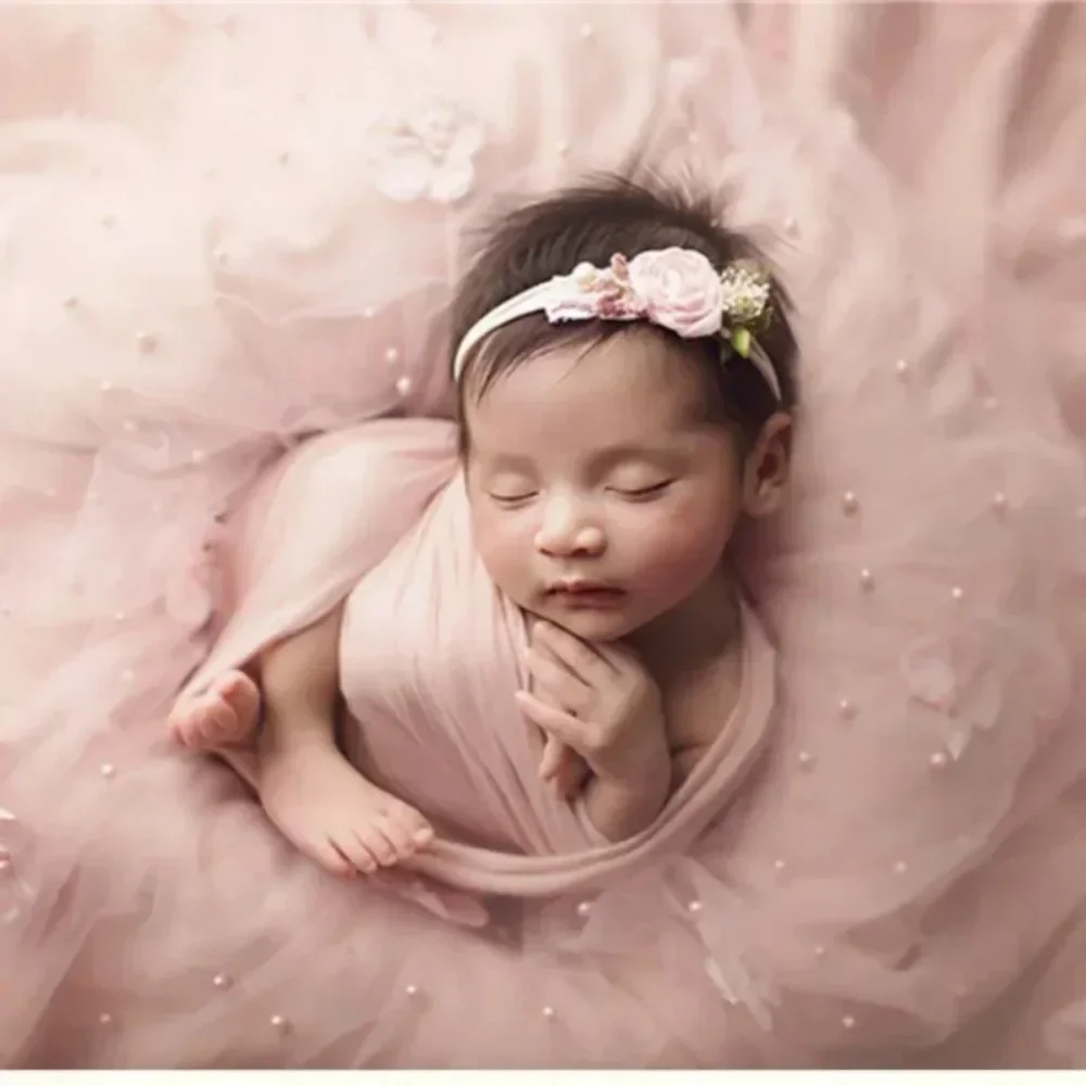 Newborn Photo Shooting Props Fashion New Soft Chiffon Lace Floral Pearls Mesh Gauze Backdrop Wrap Infant Photography Accessories