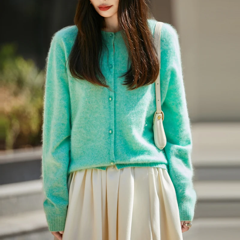 

Autumn Winter O Neck Button Cardigan 100% Merino Wool Elegant Ladies Sweater Women Simple Soft Casual Cashmere Knitwear
