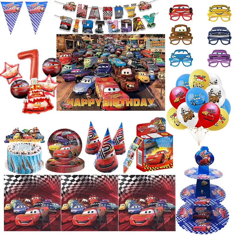 Disney Cars Birthday Decoration Lightning McQueen Party Tableware Set Cup Plate Balloons Baby Shower Kids Girls Event Supplies