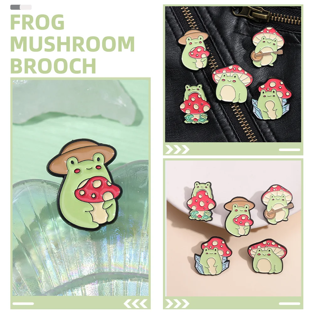 5 Pcs Frog Mushroom Brooch Cute Pins for Backpacks Zinc Alloy Decorative Stuff Enamel