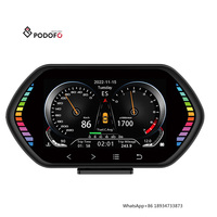 Podofo 2023 F12 HUD Head-Up Display OBD+GPS+Slope Meter Display Car Digital Speedometer IPS Oil Temp Speed for Vehicle