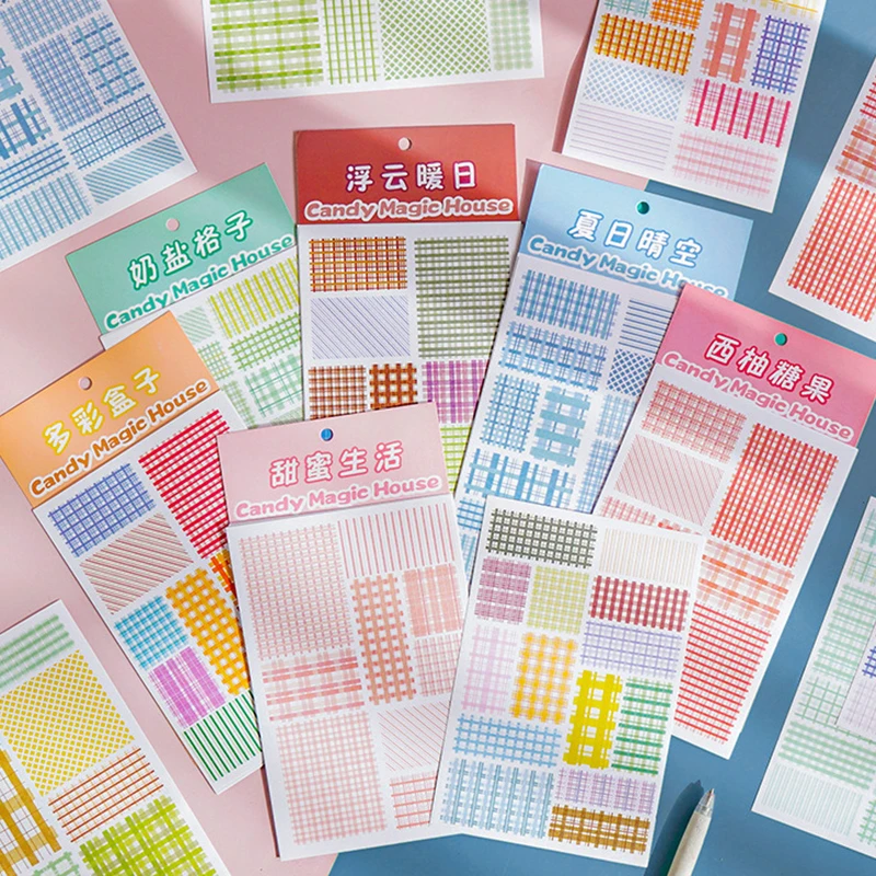 4Sheet/set Small Fresh Lattice Stationery Sticker Diary Scrapbooking Decorative Kawaii Planner Stickers School Supplies