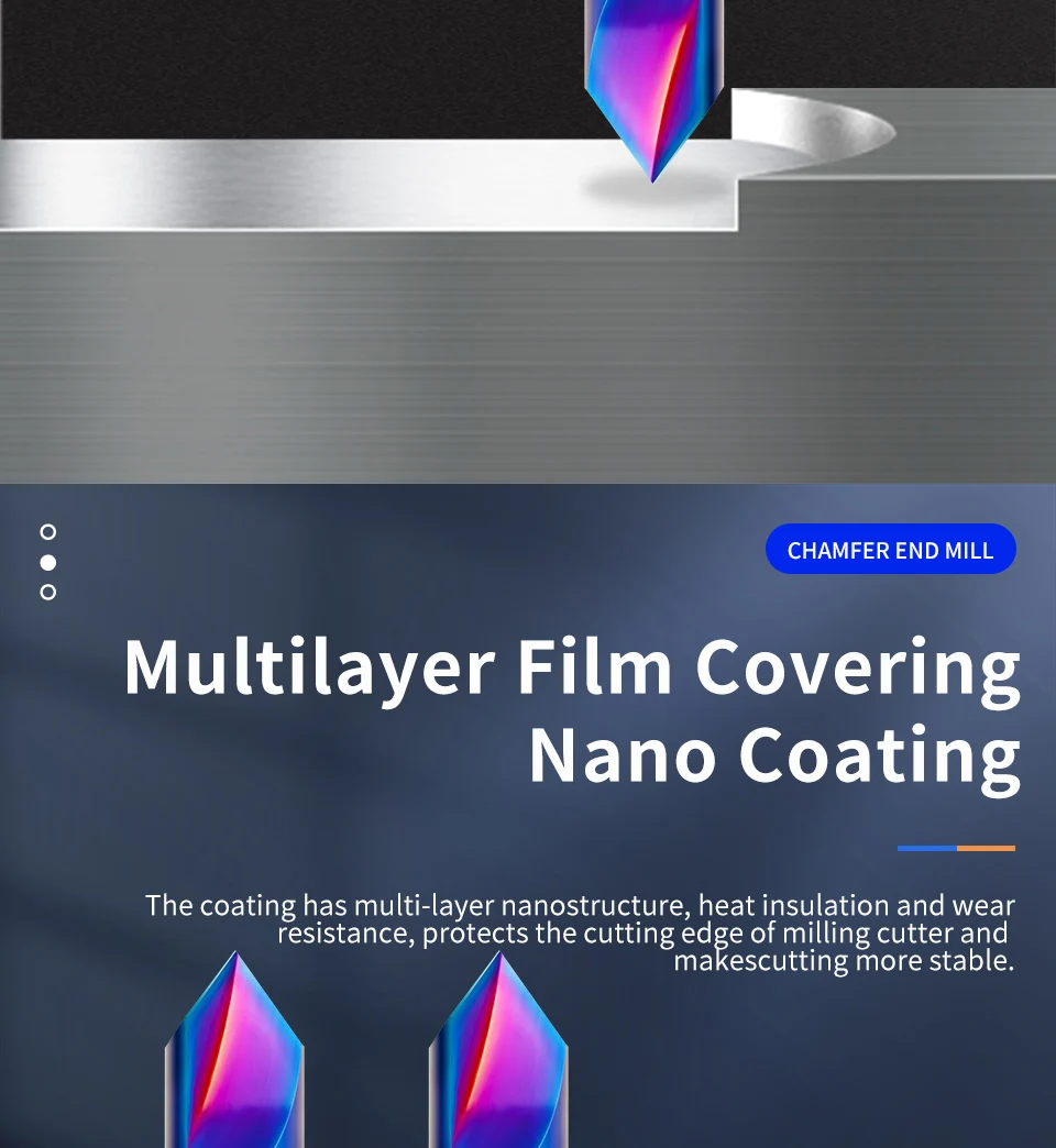 HRC65 Fasenfräser 3–12 mm 90-Grad-Hartmetall-Schaftfräser CNC-Maschinenfräser Nano blau beschichtet 2 3 Nuten Fräswerkzeuge – Detail 4