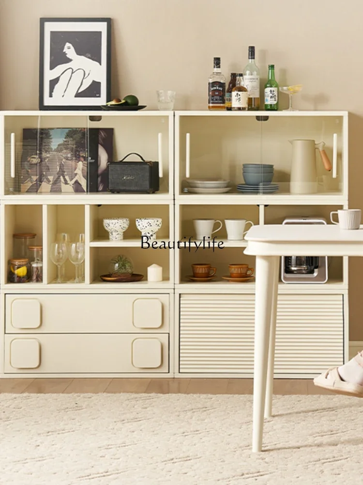 Cream wind free combination TV cabinet small apartment floor storage locker integrated