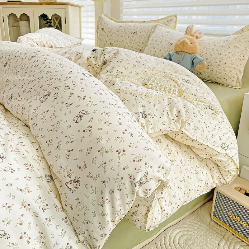 

Ins Floral Bedding Set New Summer Duvet Cover Flat Sheet Pillowcase No Filler Girls Boys Kids Adult Single Double Bed Linens