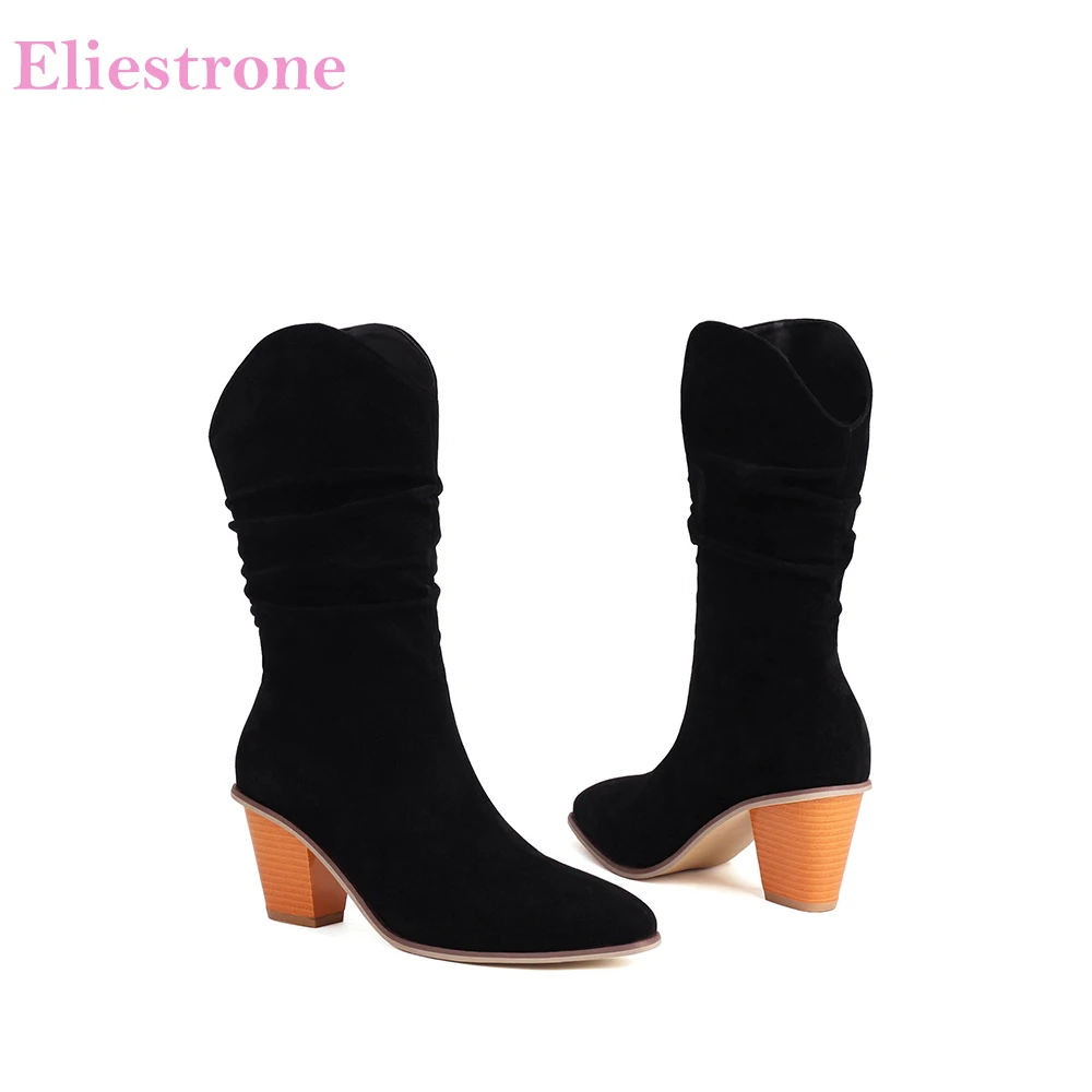 

2025 New Winter Mature Black Apricot Women Mid Calf Boots Hot High Spike Heels Lady Shoes Plus Small Big Size 12 30 42 46 48