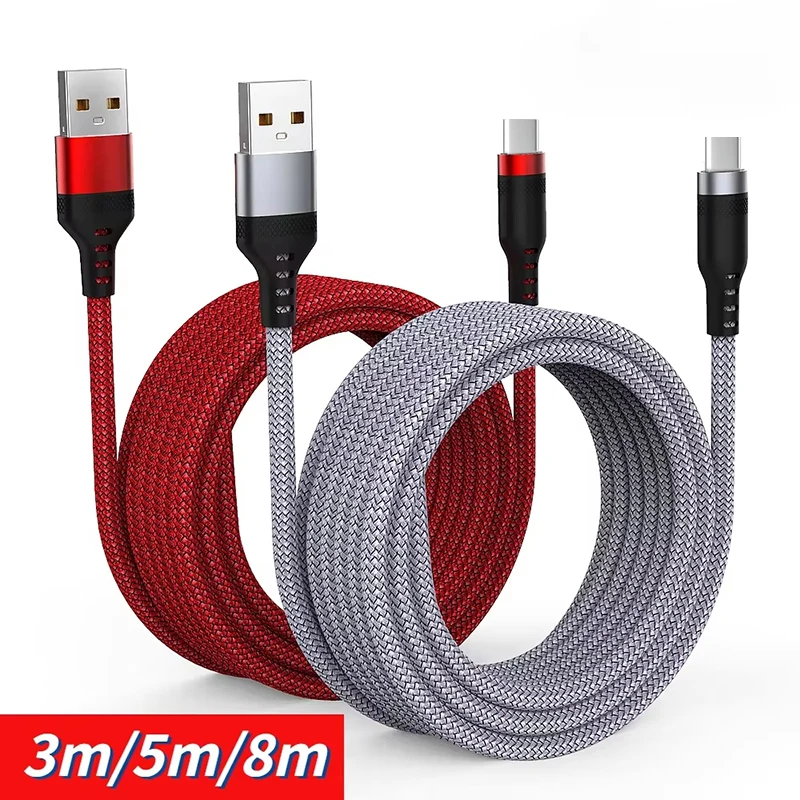 6A Extra Long Data Cable Nylon USB C Fast Charging Cable For Samsung Huawei Xiaomi Data Wire Cord Charger Cables 1m/2m/3m/5m/8m