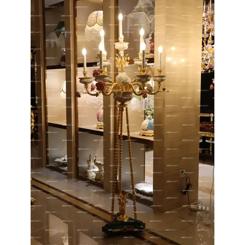 24K Gold Plated Brass Ceramic 3500K Warm White Indoor Decorative Floor Lamp for Living Room Bedroom Home Villa