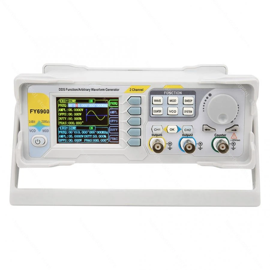 

FY6900 function signal generator, TFT display, dual channel, digital counting source, 20MHz-100MHz.