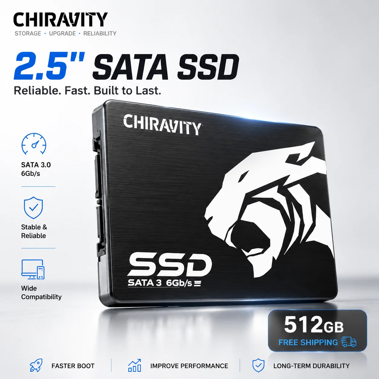 CHIRAVITY 2.5 Inch SATA3 SSD Upgrade 512GB 256GB 128GB Internal Solid State Drive for Desktop And Laptop