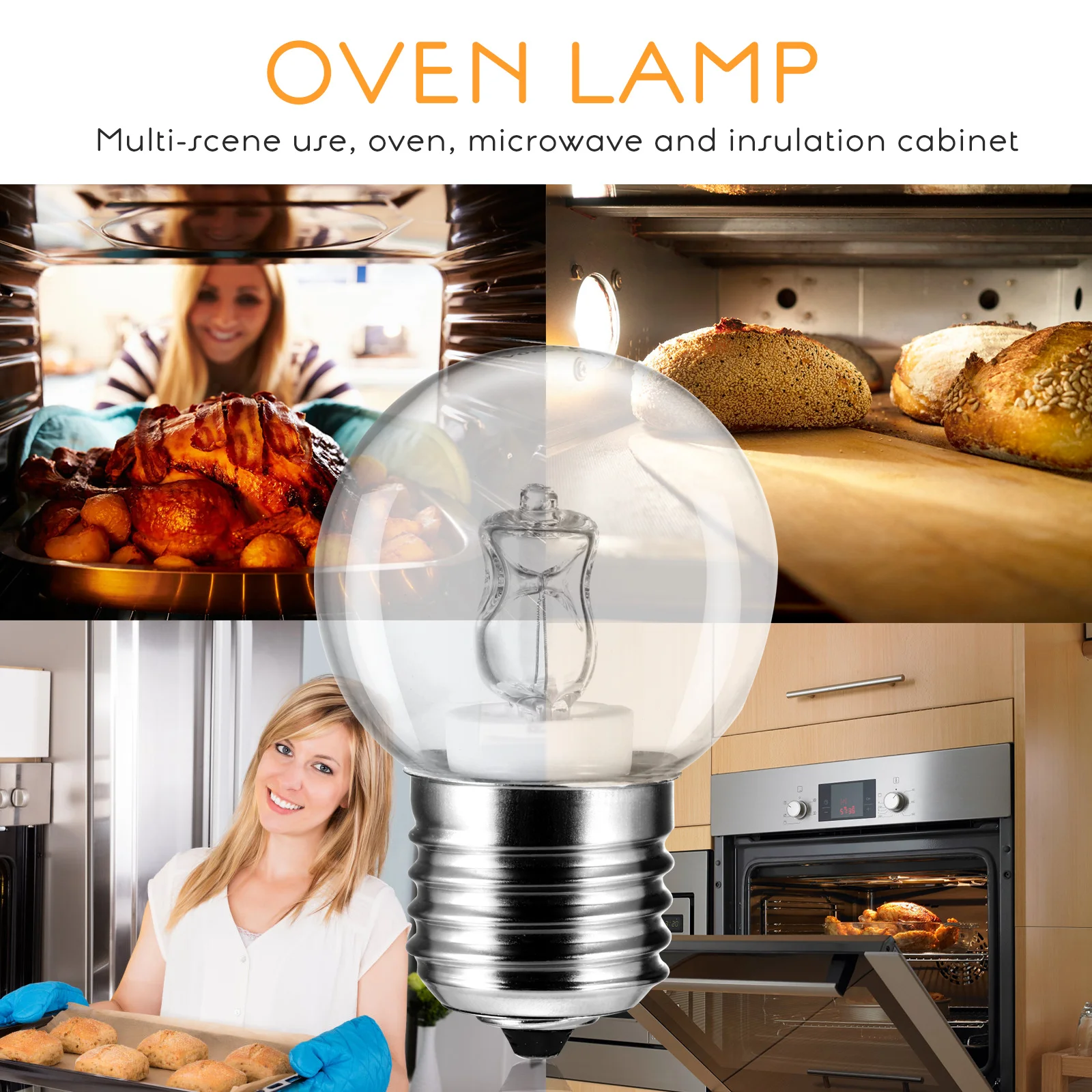 

E27 Oven Lamp Bulb 40W Heat-Resistant Appliance Replacement Light for Microwave Baking Stove Lighting Oven Lamp
