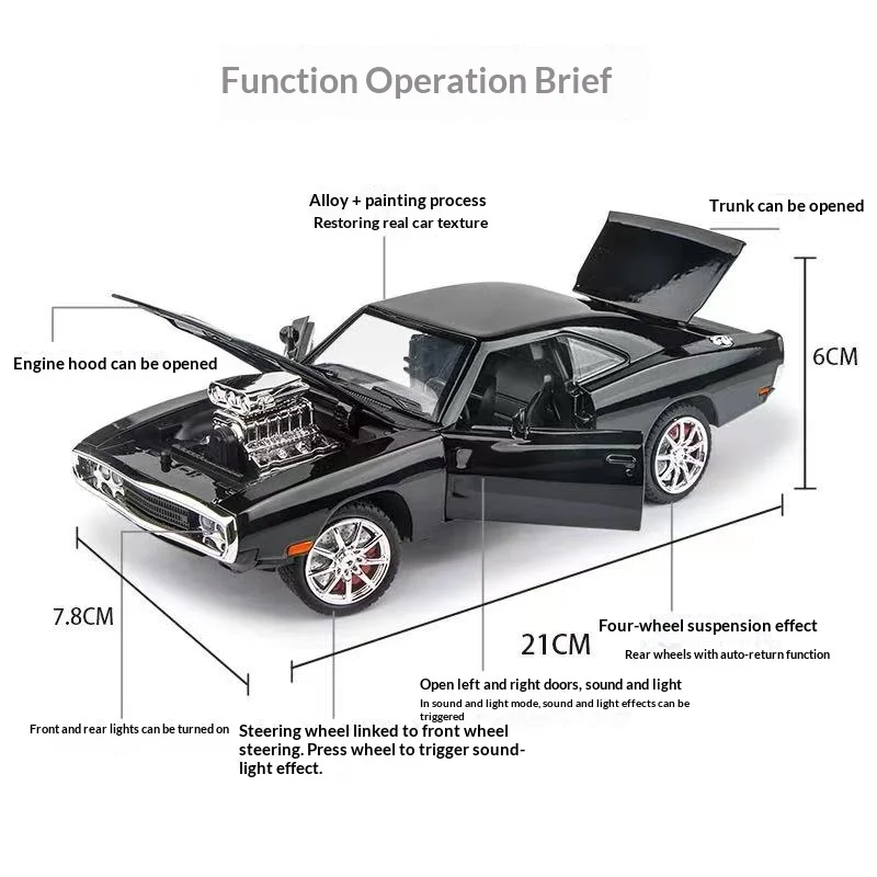 1:32 Dodge Charger 1969 liga modelo de carro americano muscle car acústico-óptico pull-back porta pode abrir brinquedos infantis