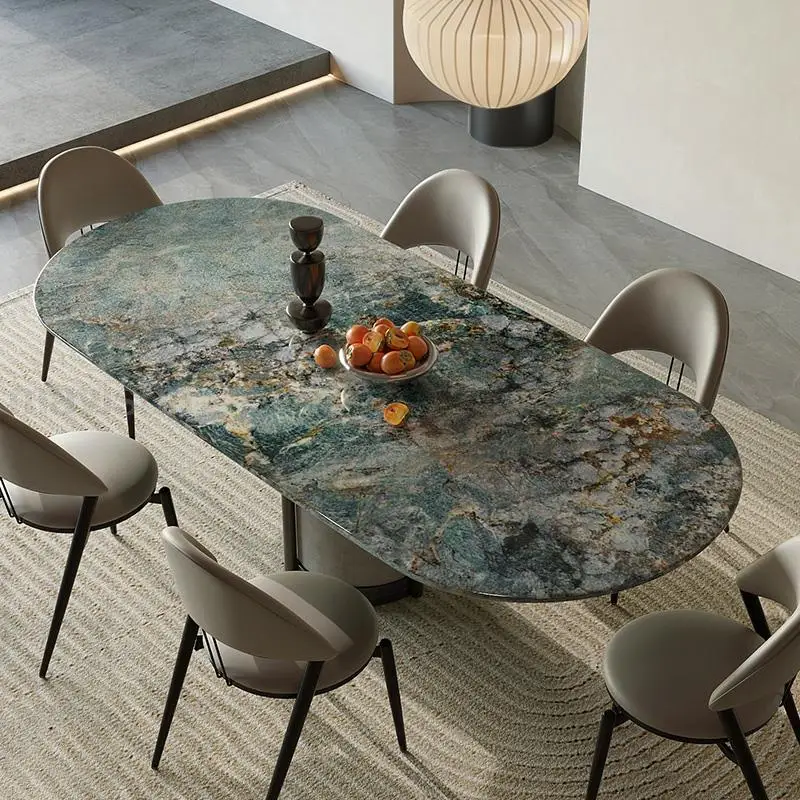 Simple Kitchen Dining Table Glossy Baking Marble Center Lacquer Desktop Dining Table Console Mesas De Jantar Kitchen Furniture