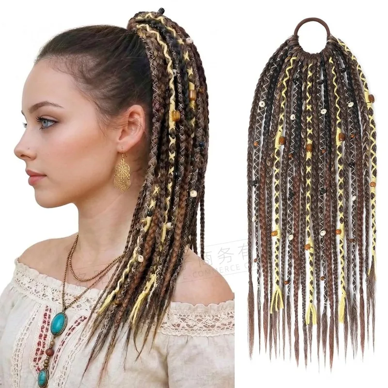 bohemian style long braided 16inch elastic band ponytail wig