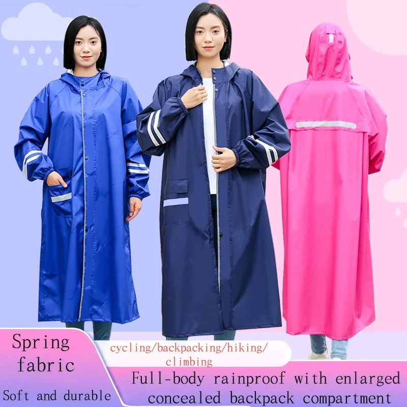 New Trench Style Raincoat for Adults – Waterproof Windbreaker with Backpack Compatible Reflective Strips for Cycling Hiking Unis