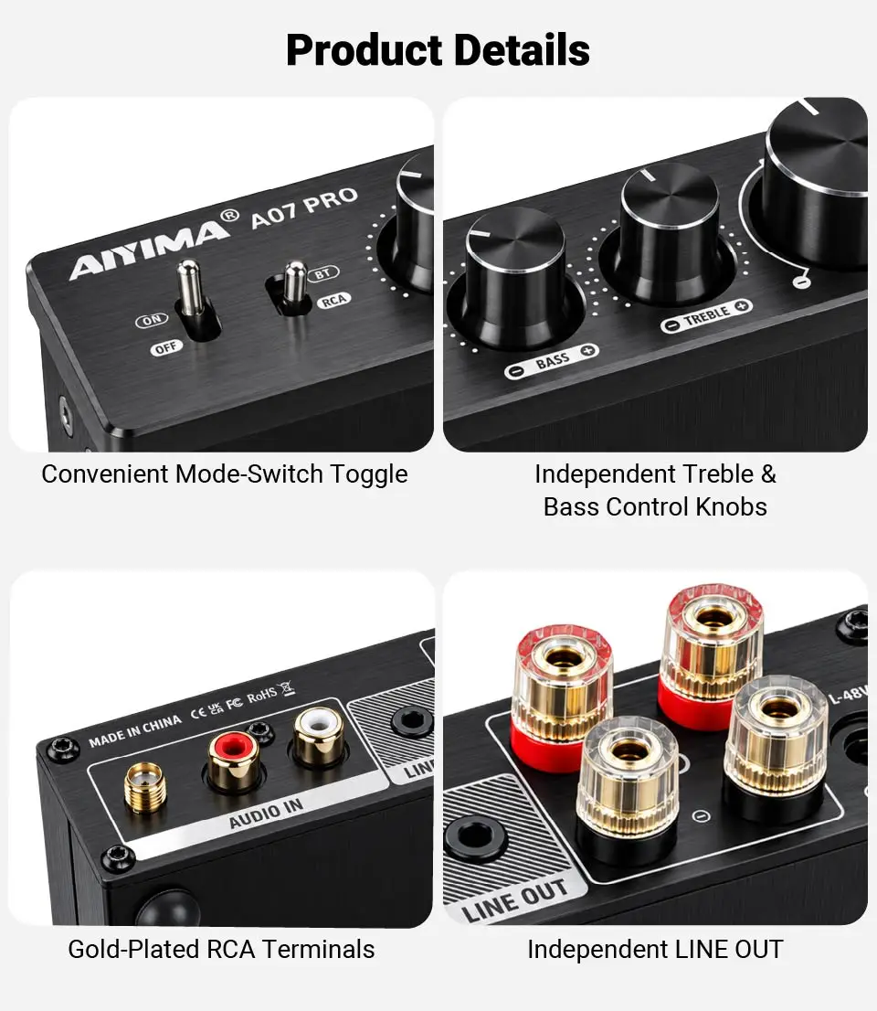 AIYIMA A07 PRO Bluetooth Verstärker TPA3255 QCC304X Stereo 2,0 Kanal 300Wx2 Power Digital Verstärker RCA APT-X Home Sound AMP – Detail 4