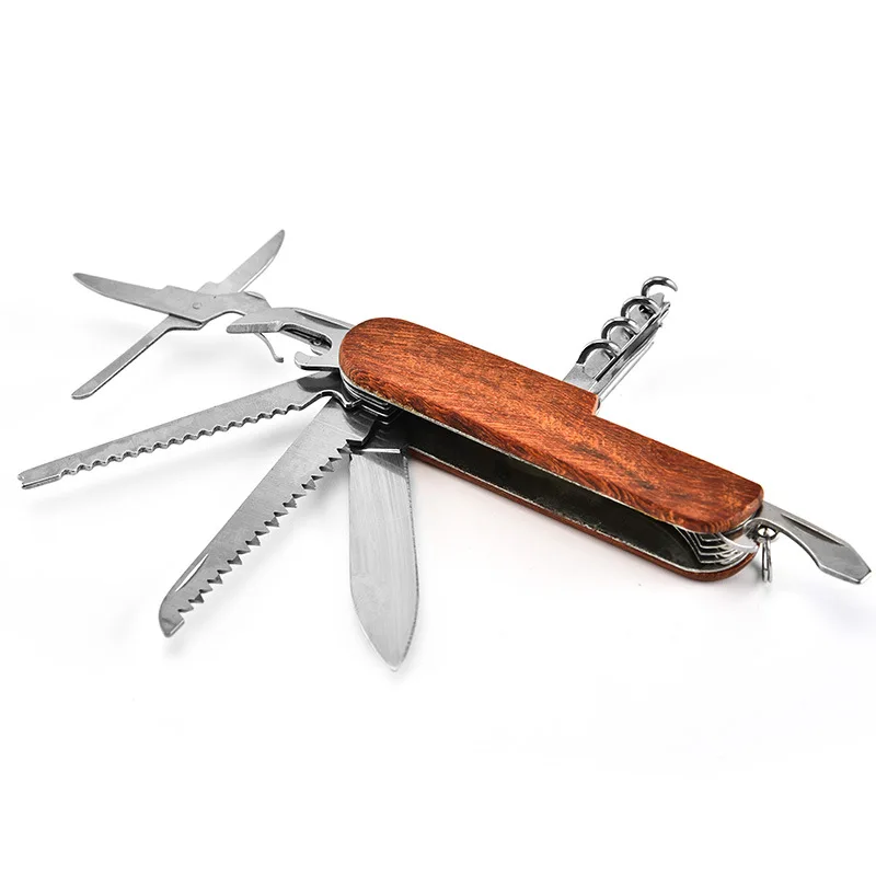 Multi-purpose Knife Multitools Stainless Steel Folding Knife Wood Handle Outdoor Keychain Pocket Knife Tools