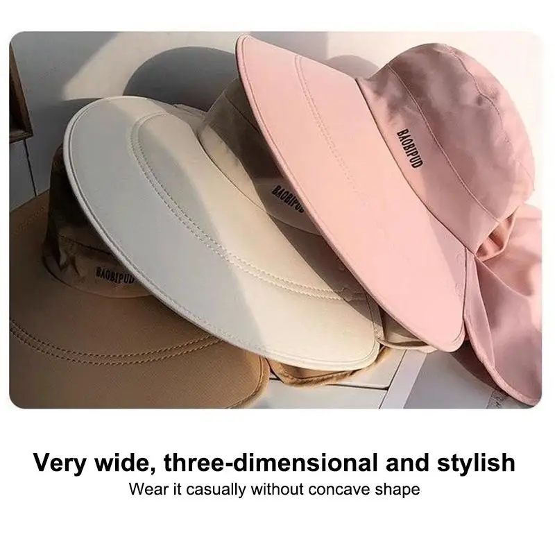 Wide Brim Foldable Sun Hat With Integrated Face Shawl Mask Anti UV Adjustable Fisherman Hat Tea Picking Outdoor Accessory