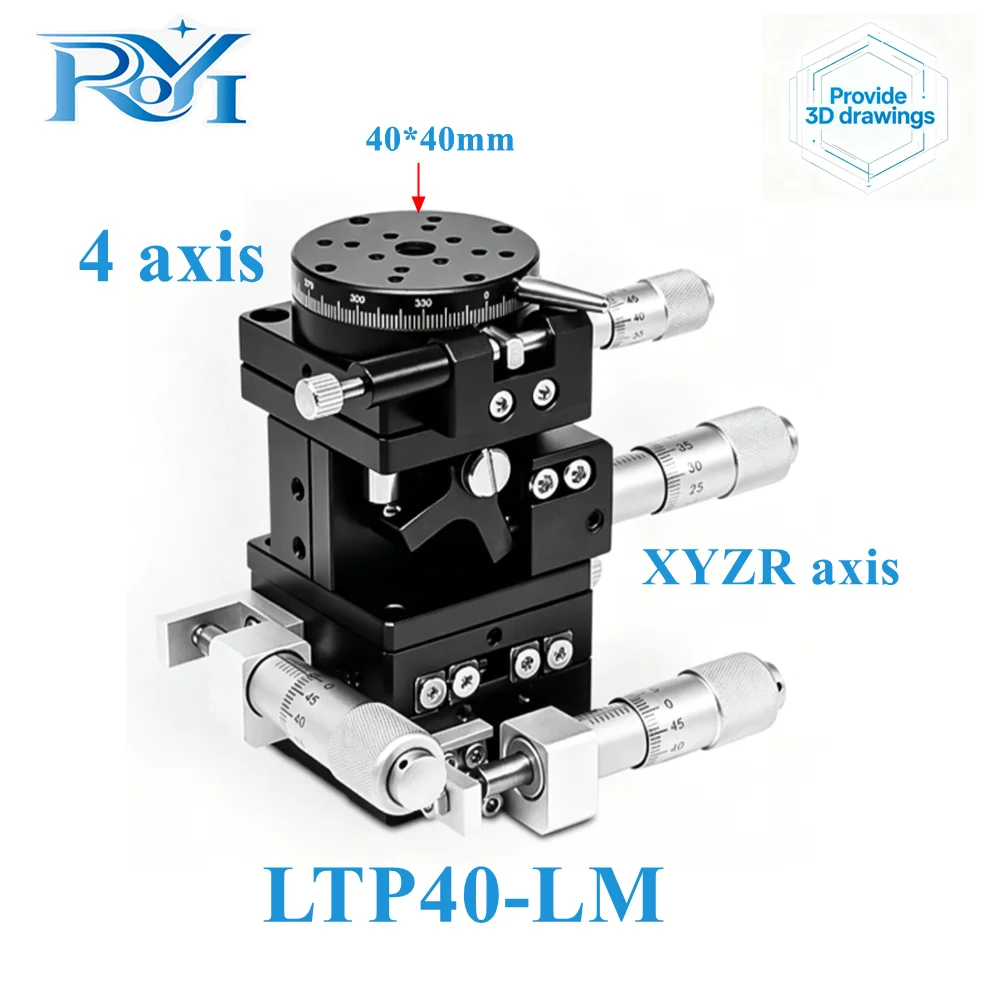 XYZR Axis 40x40mm LTP40‑LM 4‑Axis V‑Type Fine‑tuning Manual Linear Sliding Table Displacement Platform Bearing Adjustment Slide