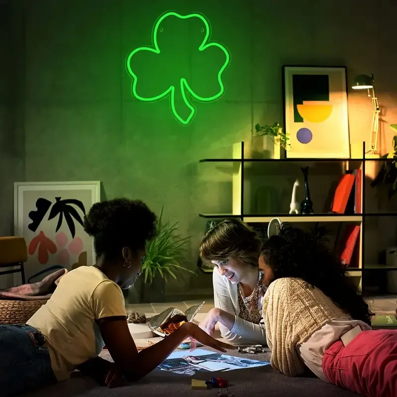 Señal de neón Led de trébol para Bar, restaurante, centro comercial, dormitorio, fiesta de cumpleaños, Día de San Patricio, decoración de arte de pared regulable