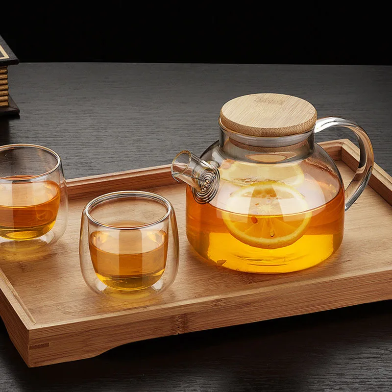 

500ml Teapot Glass Clear Heat Resistant Glass Tea Pot With Wooden Cover Large Capacity Glass Jug Puer Tea Kettle Cup Set Teaware