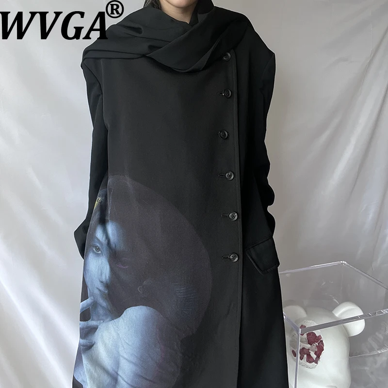 

WVGA весна осень новый мужской прилив Ямамото темный стиль с принтом модный шарф воротник шерстяной костюм пальто нишевые шикарные повседневные блейзеры W13120