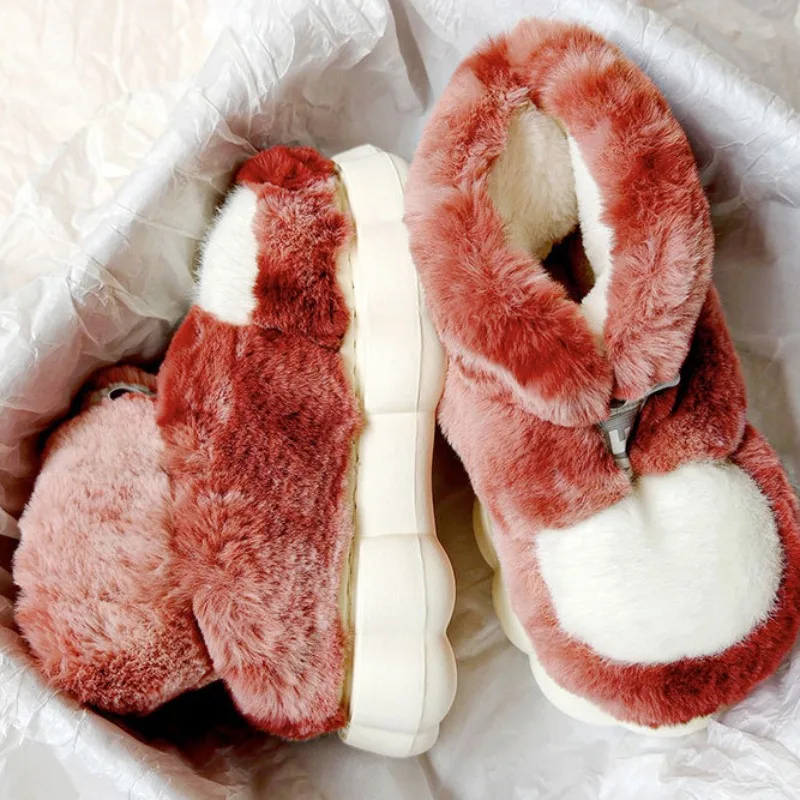 Women Winter Cotton Slippers Warm Shoes Plush Lining Indoor Couple Slides Platform High Top Snow Boots Female Male Home Slipper