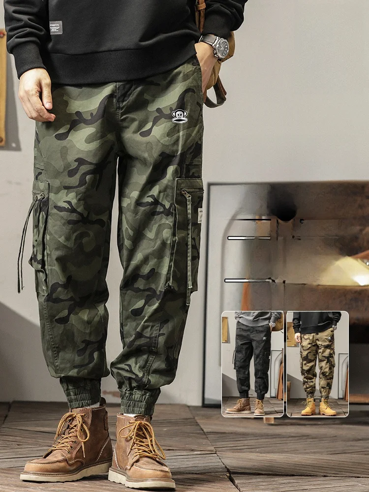 

Мужские брюки-карго PaulFrank в американском стиле с утолщенной флисовой подкладкой, весенне-осенние камуфляжные рабочие брюки, молодежные длинные брюки