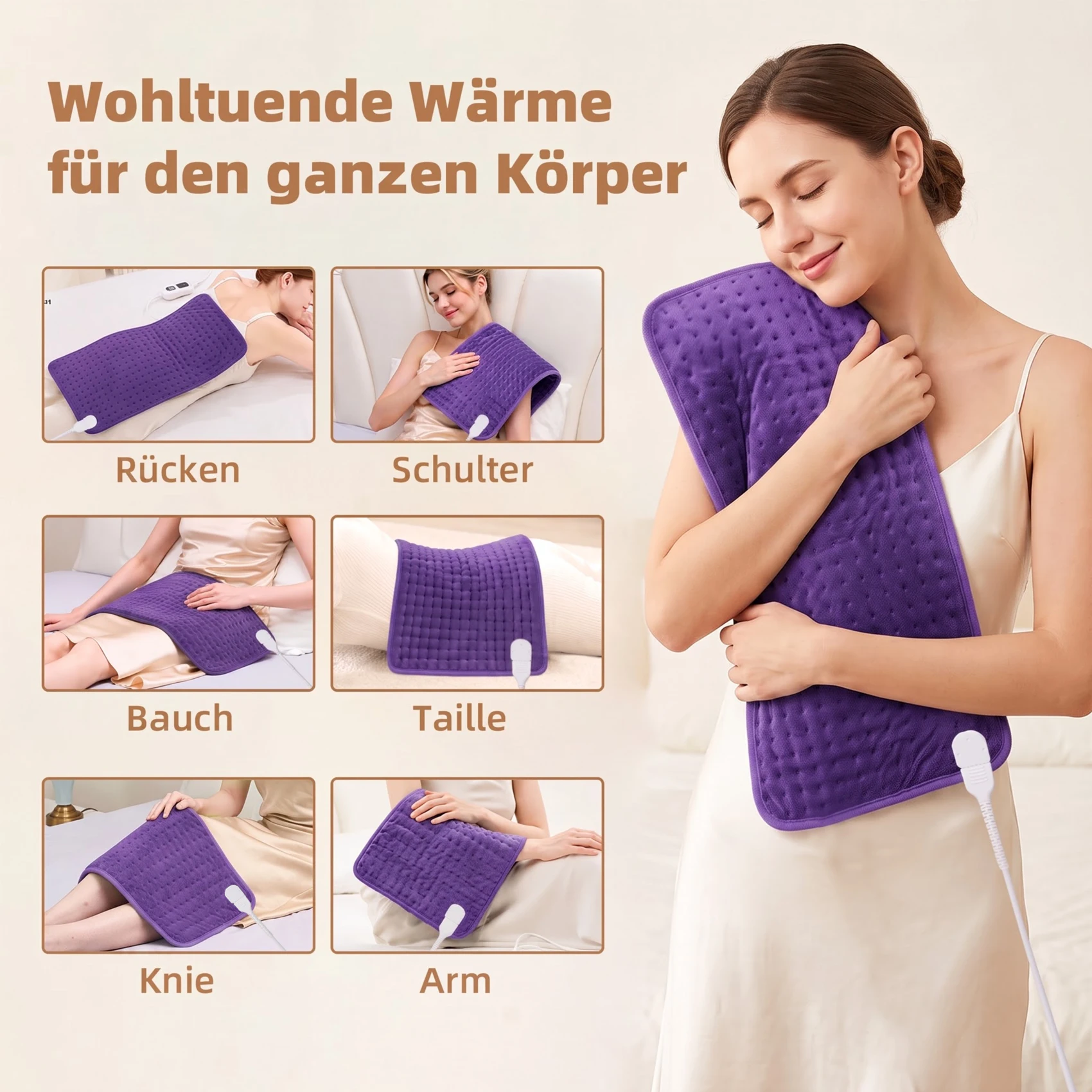 Heating Pad for Back, Neck and Shoulders, Large Size (30 X 60 cm), 6 Temperature Settings and Auto Shut Off