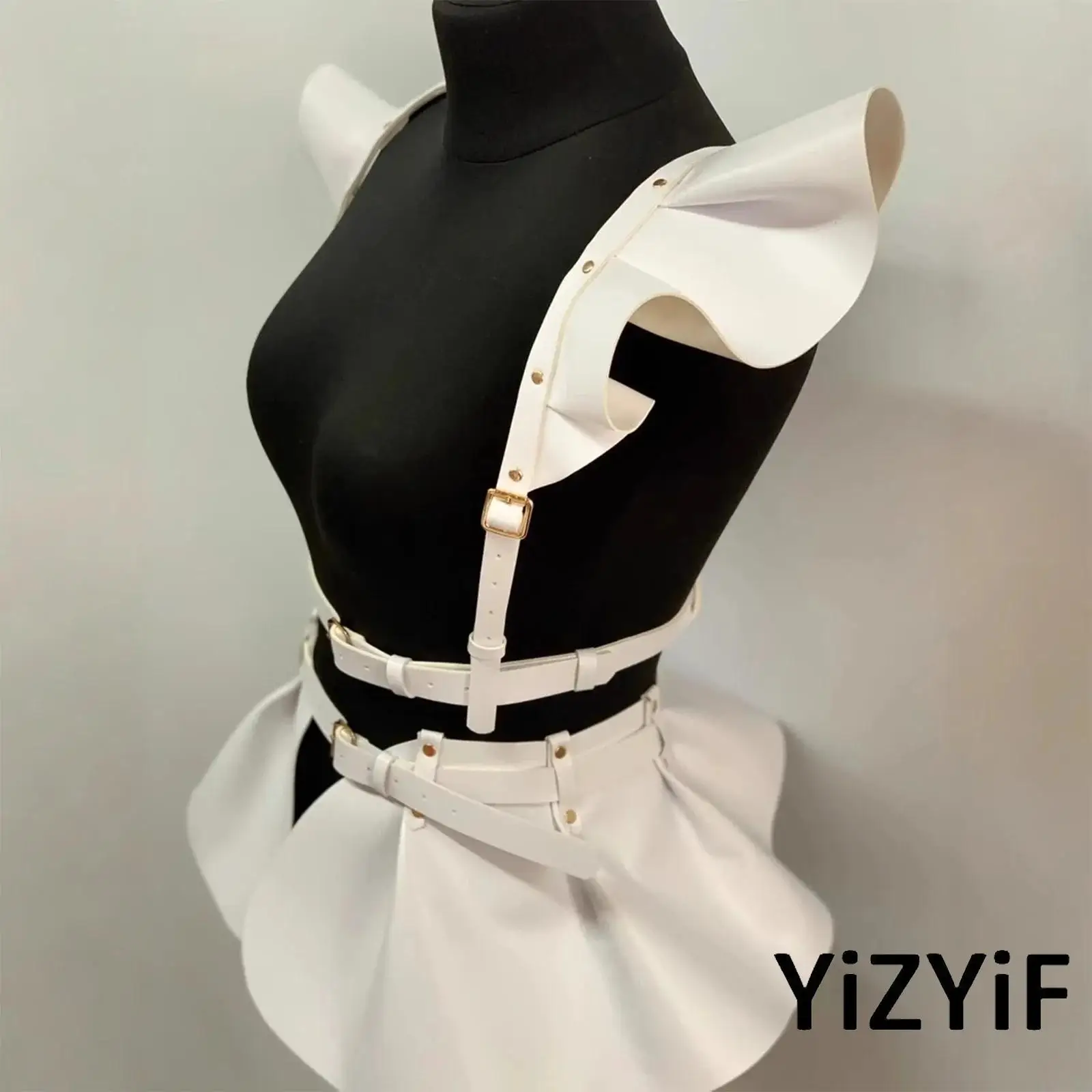

Gothic Roleplay Punk Pu Leather Adjustable Leather Maid Cosplay Skirt Harness Costume Accessory for Nightclub Party Masquerade