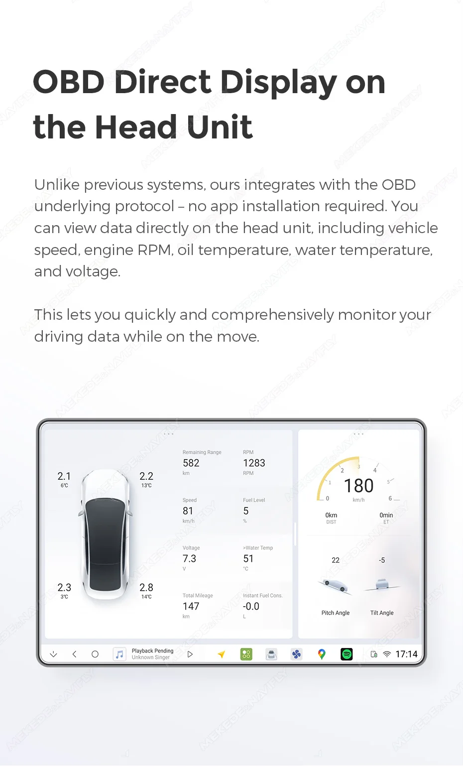 DUDUAUTO Obd الجديد لشاشة السيارة العالمية محرك أقراص أكثر أمانًا BT 5.1 متوافق مع تطبيقات متعددة تصميم لوحة القيادة الأنيقة Ul