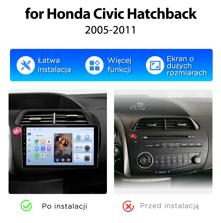 Junsun Wireless CarPlay Android Auto Autoradio für Honda Civic Hatchback 2005-2011 Auto-Intelligentes System DSP SWC RDS GPS FM BT – Detail 4