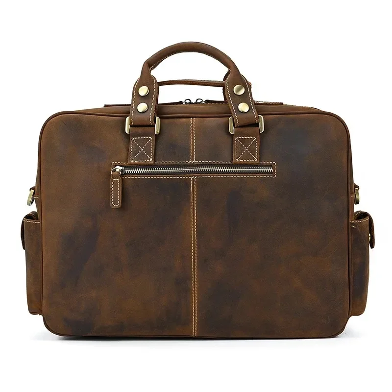 Vintage Men Crazy Horse Leather Briefcase Large Laptop Genuine Leather Business Bag Work Tote Travel Bag Cowhide Messenger Bag