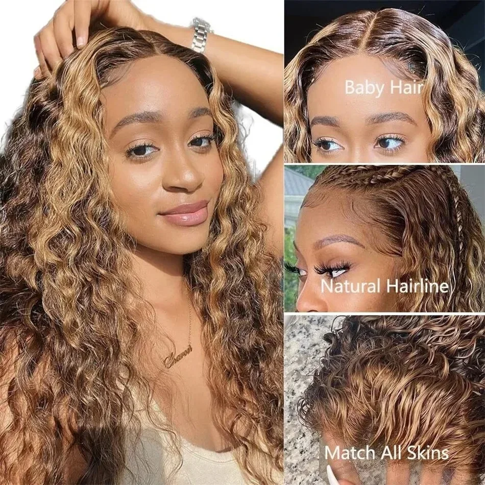 Deep Wave Wig 13x5 Lace Frontal Wig 427 Highlight Ombre Curly HD 13x4 Human Hair Lace Front Wig 36Inch Brazilian Pre Plucked Wig