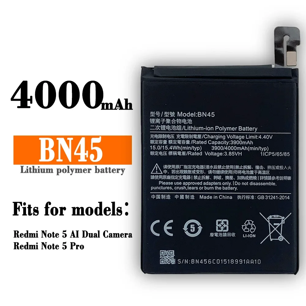 

100% Orginal BN45 4000mAh Battery For Xiaomi Redmi Note 5 Note5 Pro BN45 Phone Replacement Batteries Lithium Battery