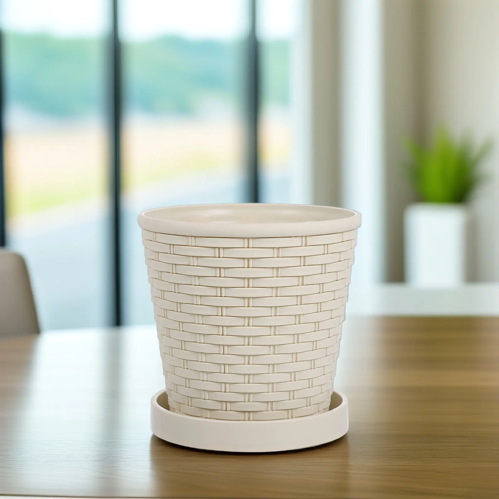 1Pcs Elegant Simple Shape Plastic Flower Pot Eco-Friendly Imitation Bamboo Texture Flower Container for Living Room Bedroom