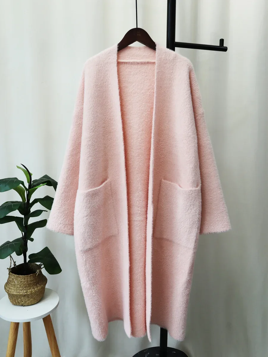 Autumn Long Cardigan 2023 Spring Knitted Women V-neck Winter Black Elegant Pink Outerwear Maxi Y2k Sweater Coat Soft Jacket