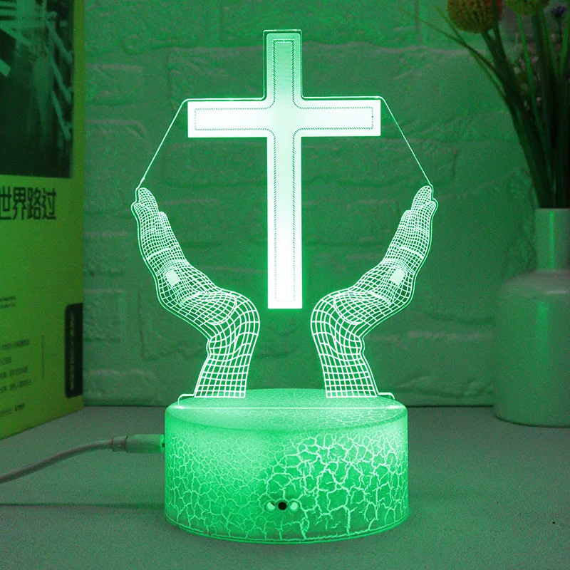 Nieuwe Jesus Kruis 3d Led Nachtlampje Voor Vrienden Xmas Easter Room Decor Geschenken Crucifix Optische Illusie Bureau Tafellamp Nachtlampje