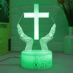 Jesus Cruz 3D LED Night Light, Crucifixo Nightlight, Ilusão de Óptica, Luminária de Mesa, Luminária de Mesa, Presentes para Amigos, Natal, Páscoa, Decoração de Quarto, Novo